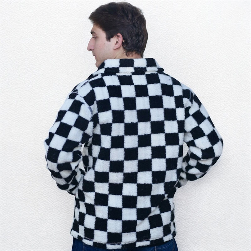 Bold Checker Sherpa Shirt Jacket - Black/White